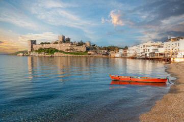 Bodrum Castle view from beach. Bodrum is populer tourist destination in Turkey.