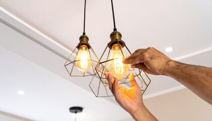 Hands Changing Light Bulb in Modern Pendant Light