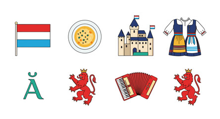 Collection of Luxembourg national symbols and cultural icons in a flat design style