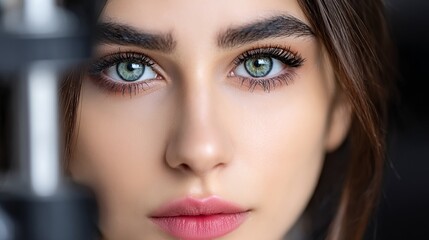 Fototapeta premium Close-up portrait of a person with striking blue eyes and detailed facial features