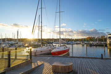 aarhus downtown canal pier city danmark theatre waterfront cityscape jacht harbor sailing ship blue sky
