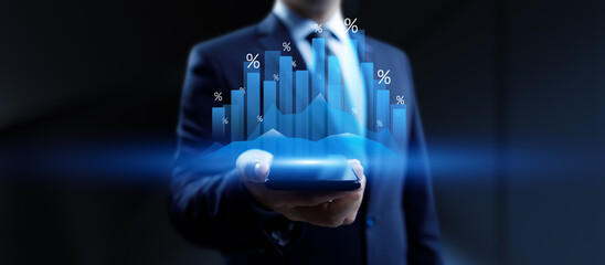 Financial Growth Strategy and Data Visualization with Interactive Graphs and Percentages in Business Analysis.