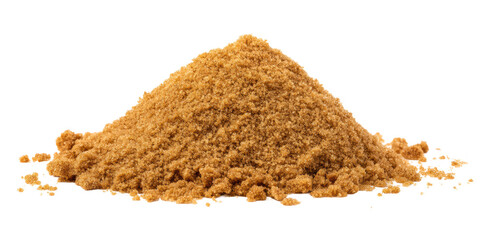 A Detailed Studio Shot of a Conical Pile of Light Brown Sugar, a Common Unrefined Sweetener Used as a Baking Ingredient with a Transparent Background.