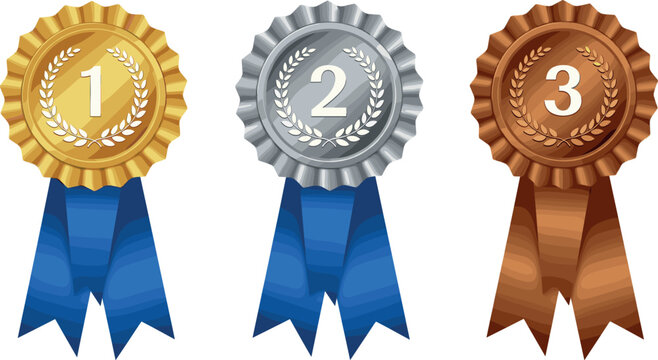 Award rosette set for first second and third place vector