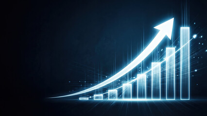 Ascending Graph with Arrow, High Tech Glowing Design, Growing Business Investment Concept