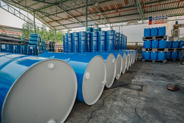 Barrels stock chemical products The metal barrels are blue