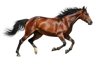 Obraz premium Galloping Brown Horse Running Isolated on White Background