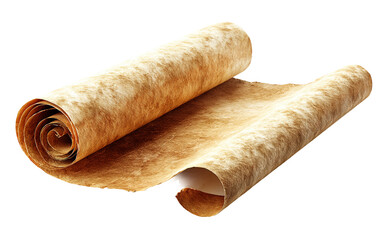 Vintage parchment scroll featuring realistic curling and textured surface perfect for decorative, artistic, and storytelling visuals isolated on transparent background PNG