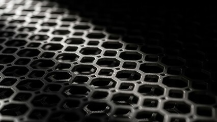 Fototapeta premium Black and Silver Hexagonal Mesh Pattern on a Dark Surface