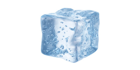 Obraz premium A Detailed Close Up of One Single Crystal Ice Cube with a Cool Blue Hue and Small Frozen Air Bubbles Inside, Isolated on a Transparent Background.