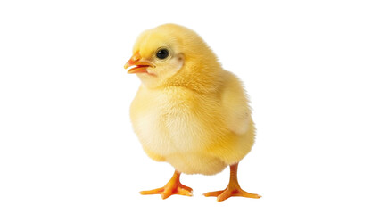 Obraz premium Cute Fluffy Yellow Baby Chick on White Background