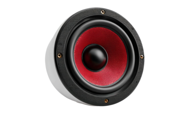 Professional speaker with textured surface and powerful bass cone suitable for music production, electronics branding, and creative media isolated on transparent background PNG