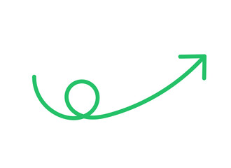 Green hand drawn curved upward arrow icon showing growth, progress, increase, positive, and business trend on transparent background