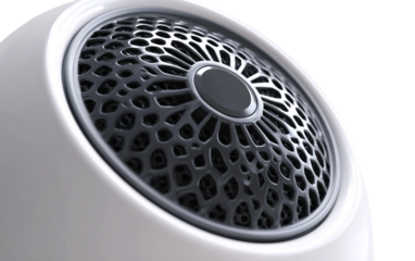 Sleek speaker showcasing patterned sound grill crafted for audio equipment illustrations, advertising, and promotional visuals isolated on transparent background PNG