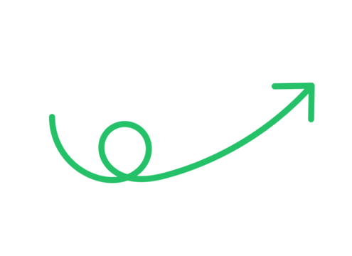Green hand drawn curved upward arrow icon showing growth, progress, increase, positive, and business trend on transparent background - Powered by Adobe