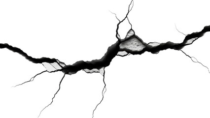 Dramatic black crack PNG isolated on transparent background, realistic fracture effect for graphic design and compositing, grunge texture element © Maria