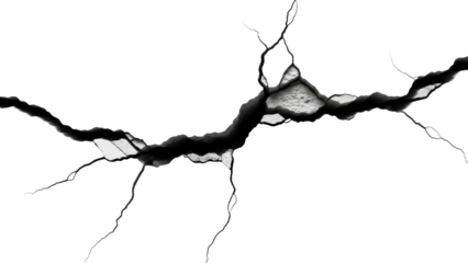 Dramatic black crack PNG isolated on transparent background, realistic fracture effect for graphic design and compositing, grunge texture element