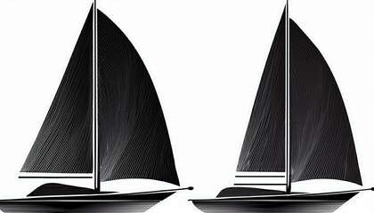 two black silhouettes of sailboats side view on a white background