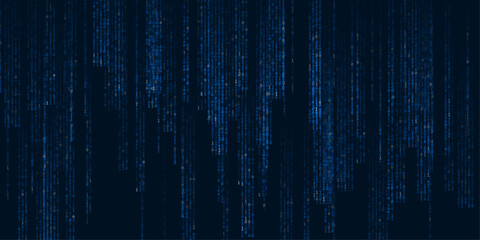 Digital binary code matrix background with digits moving across the screen. Data decoding and encoding algorithms in the digital age. Vector illustration. © Максим