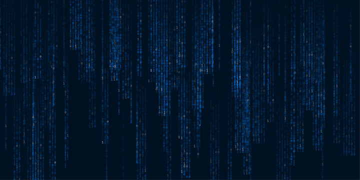 Digital binary code matrix background with digits moving across the screen. Data decoding and encoding algorithms in the digital age. Vector illustration.