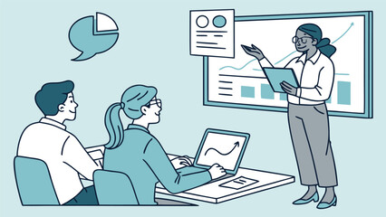 Fototapeta premium Business Presentation Illustration: A dynamic business presentation, where a speaker passionately delivers key insights.