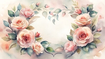 Soft Pink Rose Wreath Watercolor Floral Arrangement With Green Leaves And Buds