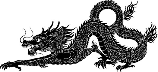 Obraz premium Chinese Dragon Silhouette Vector Illustration