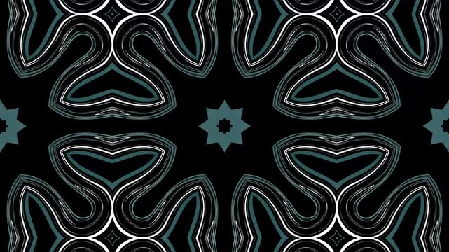 Abstract liquid kaleidoscope pattern loop animation background. seamless damask pattern.
