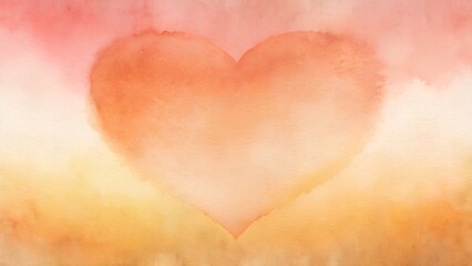 Watercolor Heart Shape With Soft Orange Yellow and Pink Hues Background With Gentle Lighting
