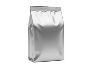 Shiny silver foil stand-up pouch bag on white background