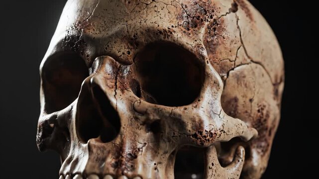 Human skull in closeup view