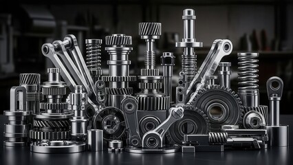 Collection of Industrial Metal Parts and Mechanical Components