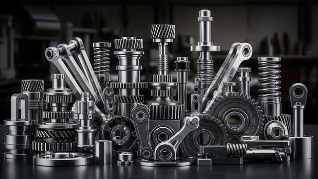 Collection of Industrial Metal Parts and Mechanical Components