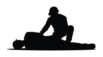 Paramedic performing CPR on patient in emergency situation