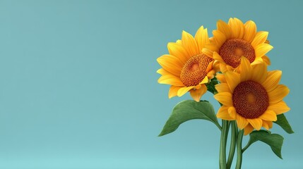 Obraz premium Bright and Cheerful Sunflowers Against a Soft Blue Background, Perfect for Celebrating Nature's Beauty and Adding Warmth to Any Design Project