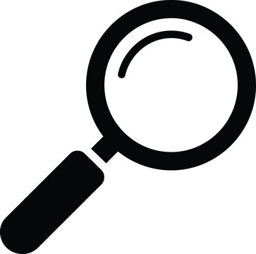 a simple black and white icon depicts a magnifying glass suggesting investigation search or a closer look at details high quality