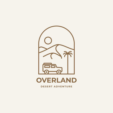 Desert off road car middle east or Africa safari overland linear badge symbol logo icon vector illustration