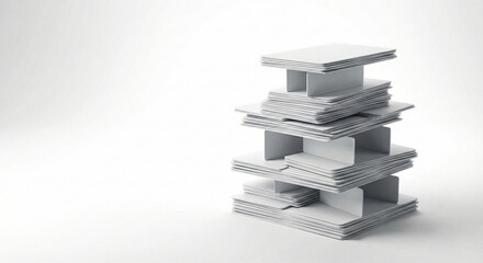 Stack of white papers with cutouts forming a modern sculpture