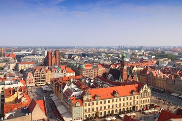 Naklejka premium Wroclaw city aerial view in Poland. Cityscape of Wroclaw Old Town.