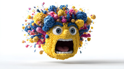 Mind blown emoji exploding head 3d render white background stock illustration