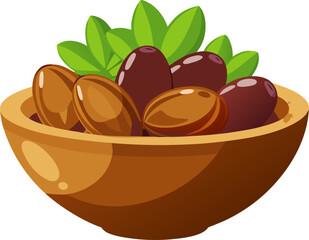 Dates fruit in a wooden bowl , white background
