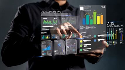 Digital analytics insights guide professional marketing strategy. Manage social media content using email advertising ads promotion for showcasing sale products