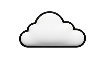 3D White Cloud Icon with Black Outline