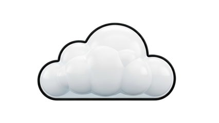 3D White Cloud Icon with Black Outline