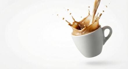 Splashing coffee cup in mid-air with dynamic liquid movement