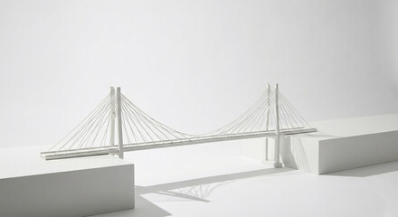 White model of a modern cable-stayed bridge on display