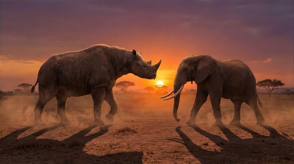 Giant Rhino vs Elephant African Savanna, Wildlife Showdown