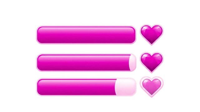 set of pink heart loading bars showing different progress levels for dating app interface or romantic relationship status tracking and social media engagement feedback concept