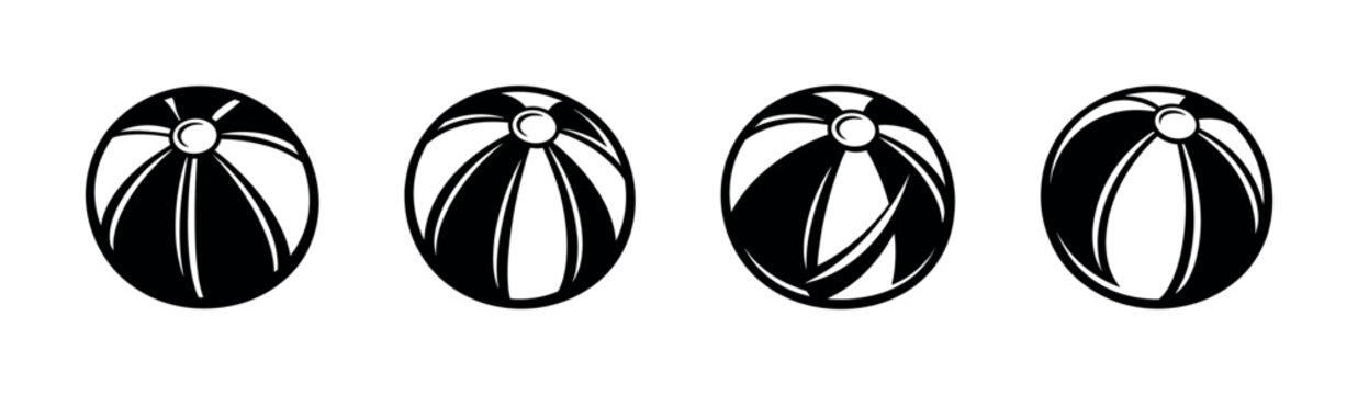 Beach ball vector icons set in black. summer toy symbols in flat and outline style