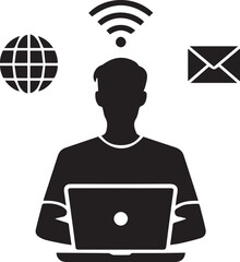 Online Job Silhouette Vector &ndash; Laptop Internet Work Concept